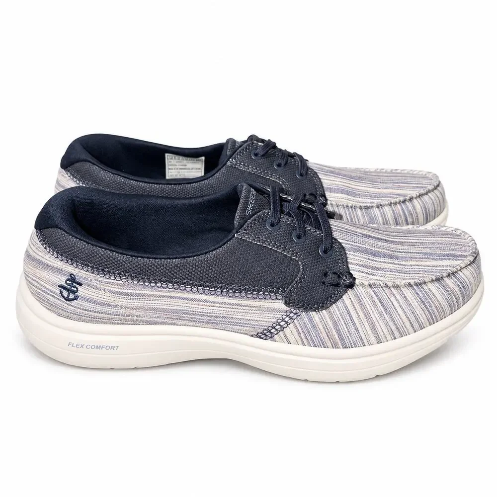 Skechers On-The-Go Flex Comfort Navy Striped Boat Shoes Men’s Size 9